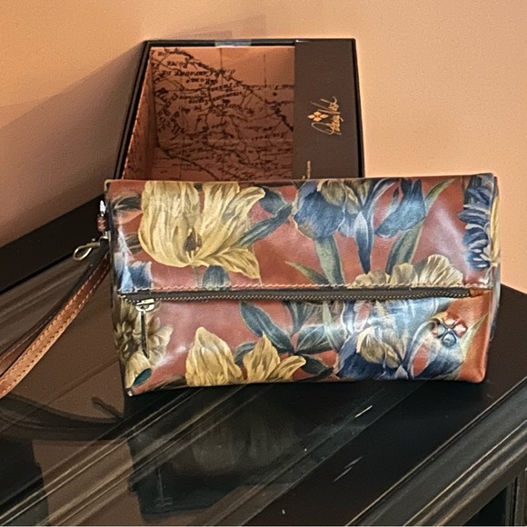 Brand New Patricia Nash fold over leather wristlet (still in & attached to box)